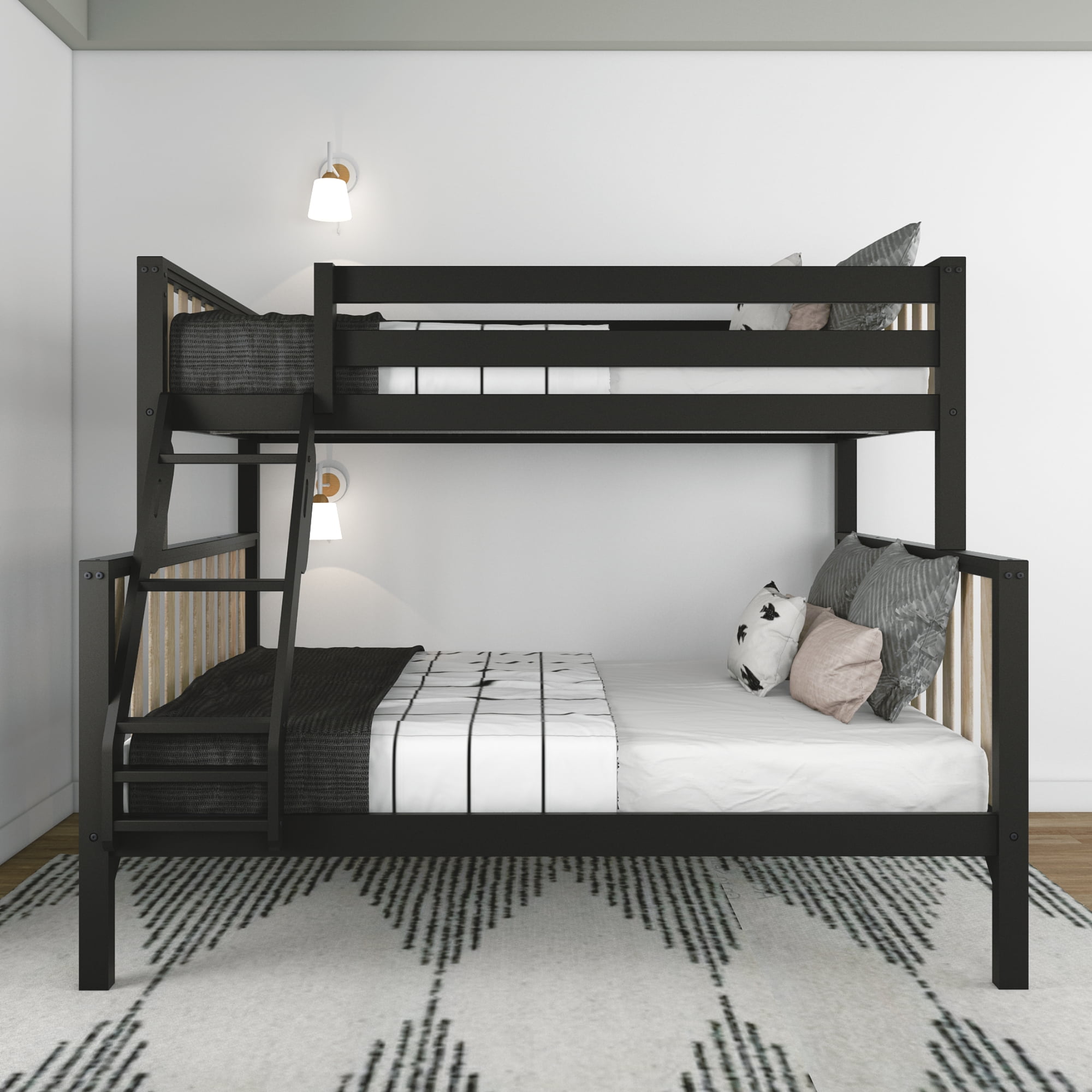 Max & Lily Twin Over Full Size Bunk Beds, Solid Wood Scandinavian Style ...