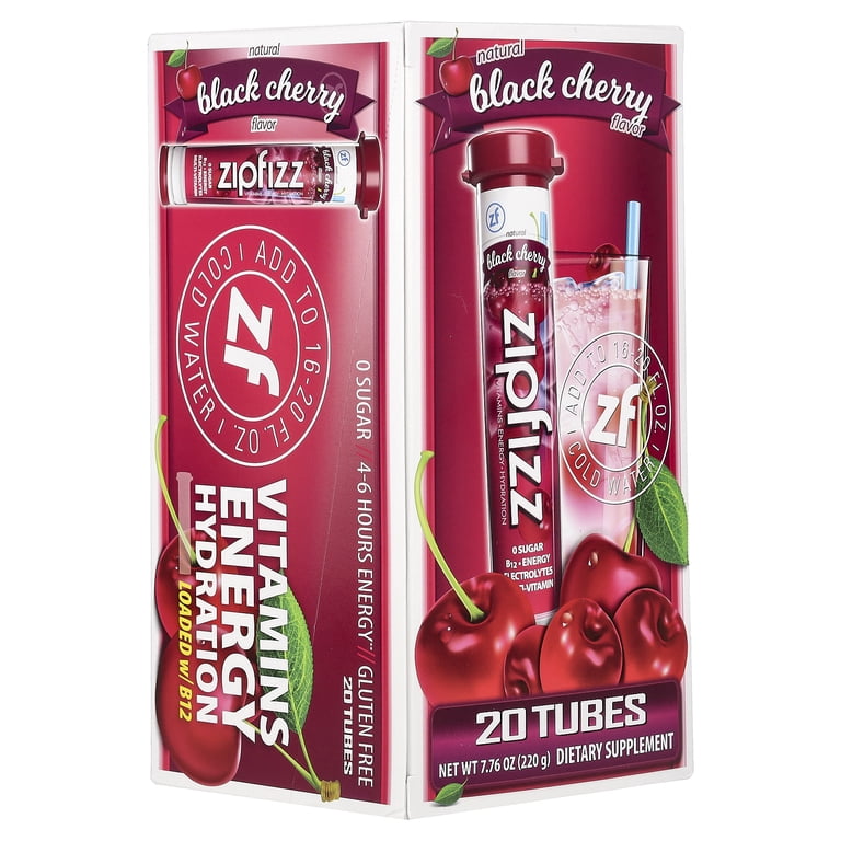 Zipfizz, Energy Drink Mix, Black Cherry, 20 Tubes, 0.39 oz (11 g