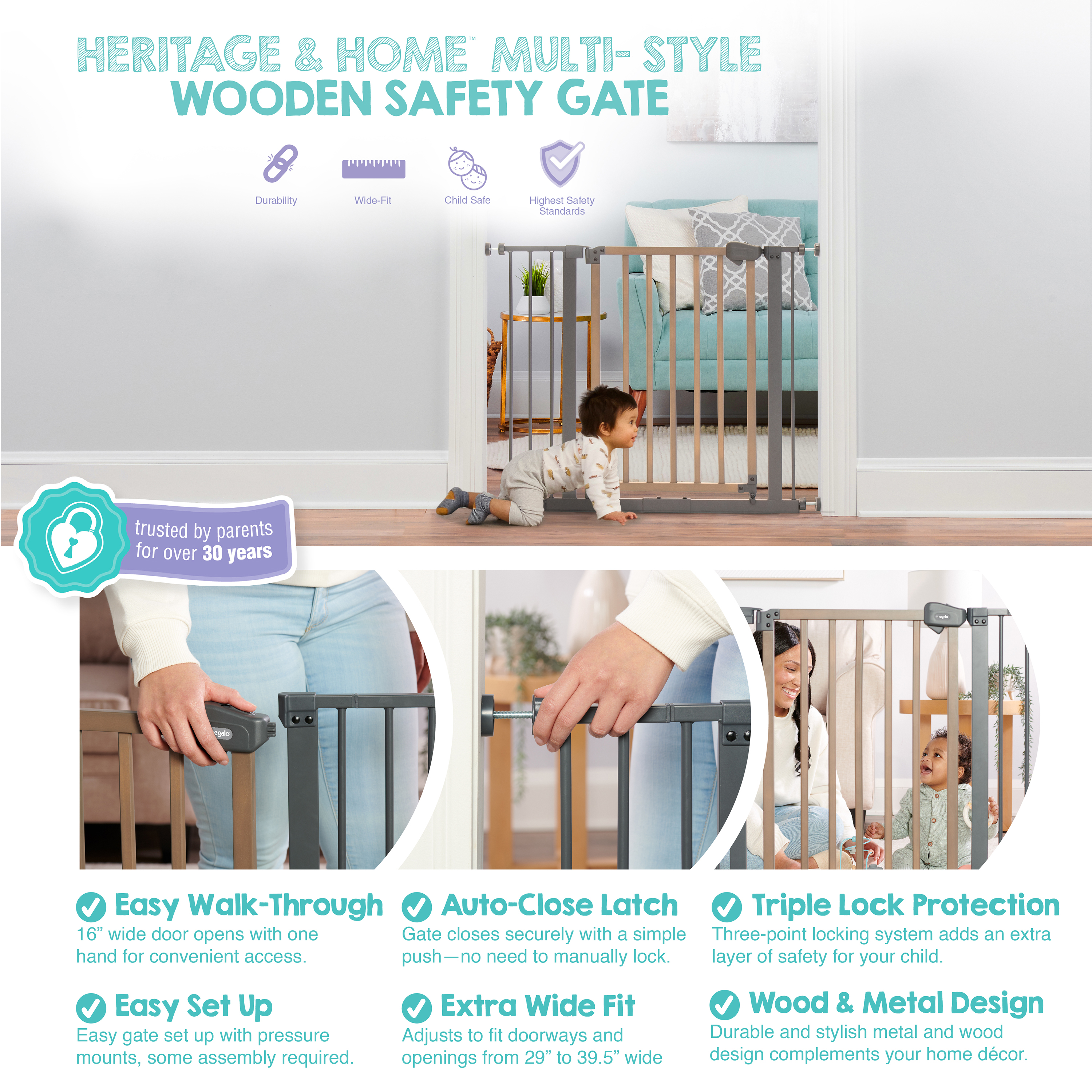 Regalo Multi-Style Wooden Safety Gate, Gray & Brown photo 4