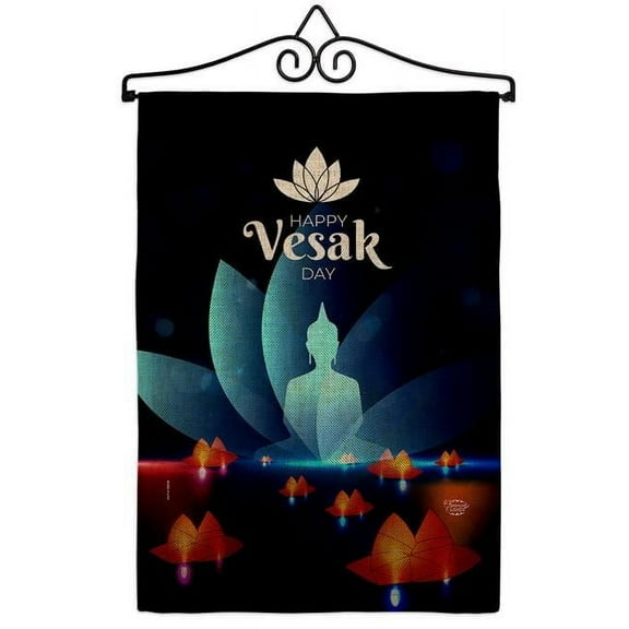 Ornament Collection GS190177-DB-02 Happy Vesak Day Religious 13 x 18.5. in. Double-Sided Decorative Horizontal House Garden Flag Set for Decoration Banner Yard Gift