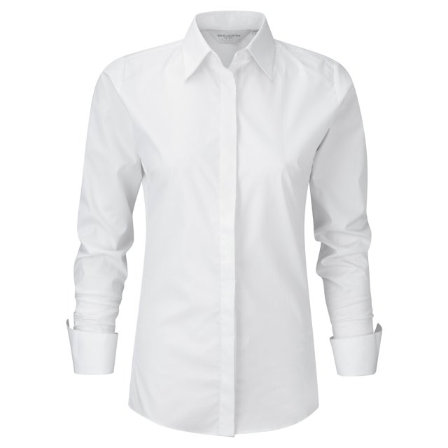 Russell- Camisa de manga larga elástica y transpirable para mujer (Blanco)