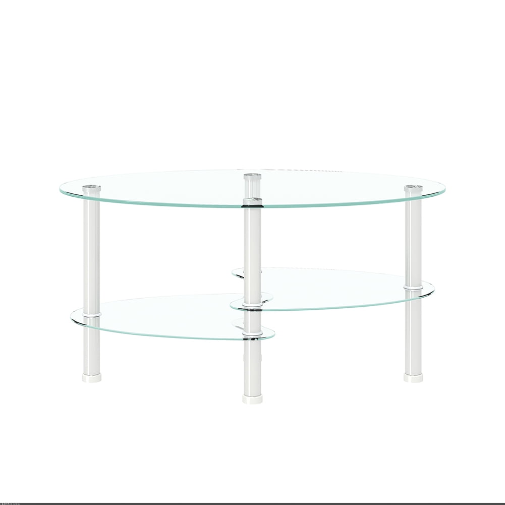 Kadyn Glass Coffee Table, Transparent Oval Tea Table with Stainless Steel Leg, 3-layer Glass Table for Living Room Kadyn Glass Coffee Table, Transparent Oval Tea Table with Stainless Steel Leg, 3-layer Glass Table for Living Room