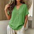 thumbnail image 3 of GigrtiJin Cotton Linen Short Sleeve Shirts for Womens Loose Button Down Blouses Womens Casual V Neck T Shirts with Pockets, 3 of 6