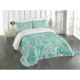 thumbnail image 3 of Ambesonne Teal and White Quilted Bedspread Set 3 Pcs, Feminine Fashion, Queen Size, Turquoise White, 3 of 5