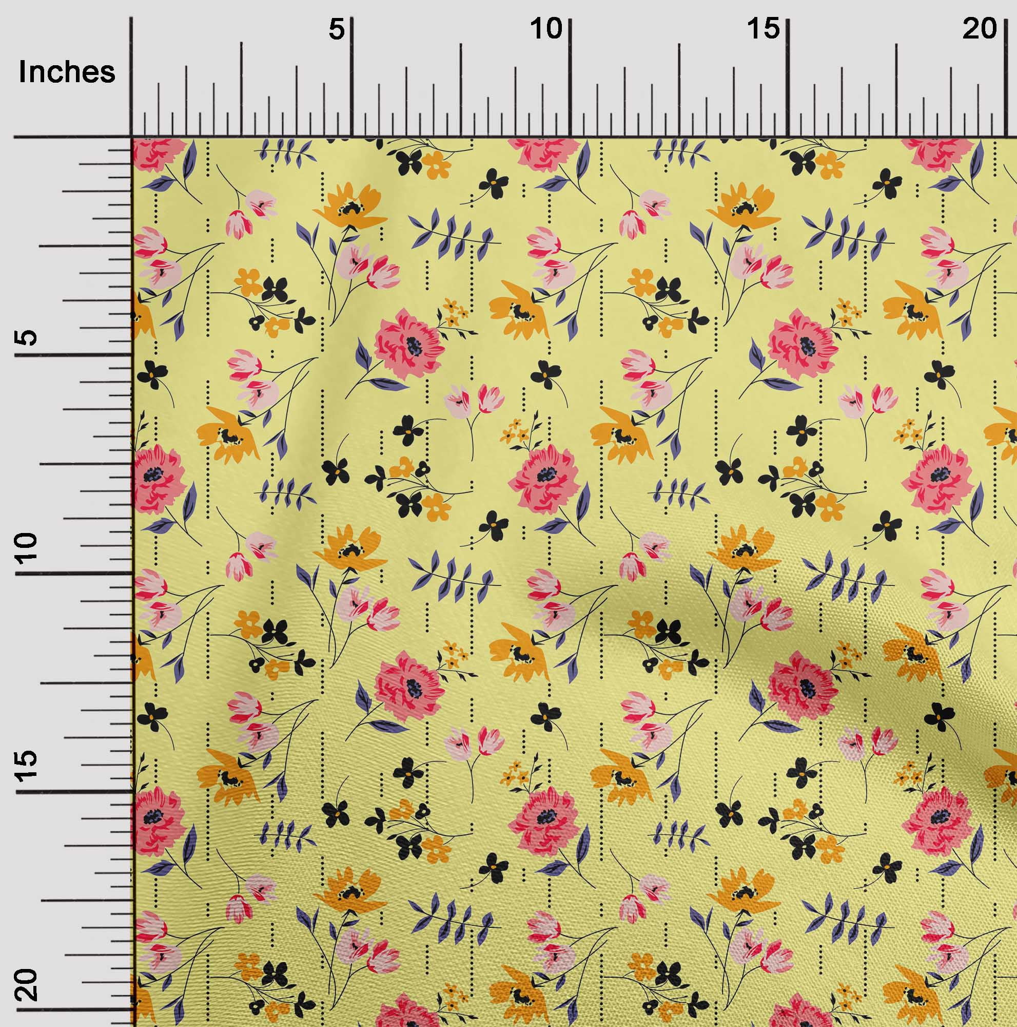 oneOone Silk Tabby Yellow Fabric Leaves & Flowers Floral Diy Clothing ...