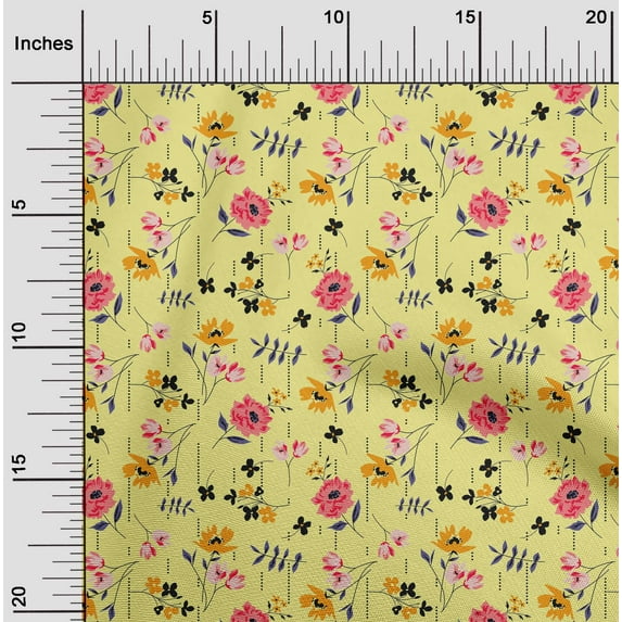 oneOone Silk Tabby Yellow Fabric Leaves & Flowers Floral Diy Clothing Quilting Fabric Print Fabric By Yard 42 Inch Wide