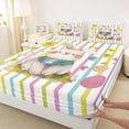 thumbnail image 4 of Erosebridal Retro Easter Eggs Kids Queen Sheet Sets,Cute Cartoon Rabbit Bunny Multicolor Geometric Stripes Girls Bed Set 4 Pieces, 4 of 6