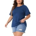 thumbnail image 4 of Agnes Orinda Women's Plus Size Easter Tops Round Neck Ruffle Short Sleeve T-Shirts Casual Summer Tee Blouse 2X Dark Blue, 4 of 5