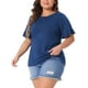 thumbnail image 4 of Blusas de verano casual para mujer Agnes Orinda, con cuello redondo y mangas con volantes, talla 2X, azul oscuro, 4 of 5