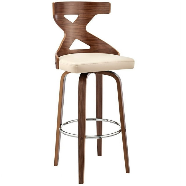 Armen Living Gayle 26" Faux Leather Swivel Cross Counter Stool in Cream/Walnut