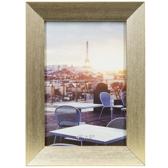 Unbranded Knurl 4x6in. Size Brushed Brass Photo Frame, Decorative Tabletop and Wall Picture Frame