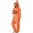 thumbnail image 5 of Inleife Women's Cozy Plush Fleece Full Zip Pumpkin Hooded Onesie, Halloween Holiday One-Piece Romper with Side Pockets for Home Wear, 5 of 6