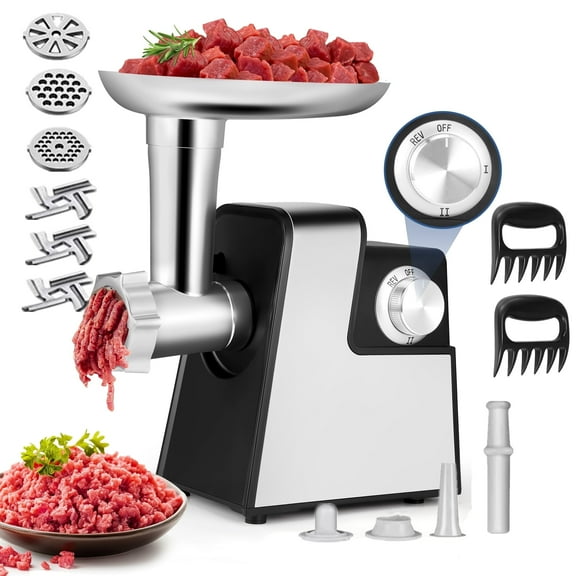 LEXKUYI Electric Meat Grinder, 3000W Max Sausage Stuffer,Stainless Steel Meat Mincer With 3 Blades, 3 Plates, Sausage Tube And Kubbe Kit For Home Kitchen Use