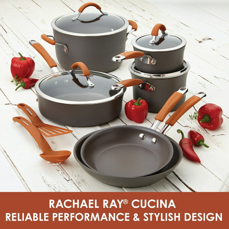  Rachael Ray 11-Piece Hard Anodized Aluminum Cookware Set, Light  Blue Handles: Home & Kitchen