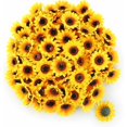 thumbnail image 1 of 100 piezas de cabezas de girasol artificiales de seda, girasol amarillo falso para decoración del hogar, jardín, oficina, ramo de boda, fiesta de Navidad (diámetro: 7 cm), 1 of 5