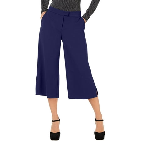 MICHAEL Michael Kors Womens Side Slit Wide Leg Cropped Pants Navy L