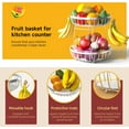 thumbnail image 3 of 2 Tier Fruit Basket for Kitchen Counter with 2 Banana Hangers, Metal Stackable Fruit Bowl for Kitchen Counter for Bread Vegetable Fruits, Silvery, 3 of 14