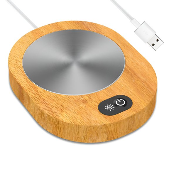HIBIBUD Coffee Mug Warmer,Smart Beverage Cup Warmer,Battery Operated Candle Warmer Plate,55-65°C Tea Cup Warmer,Usb Rechargeable,Wood Style Warmer Plate,Touch Control Coffee Heater for Tea Coffee