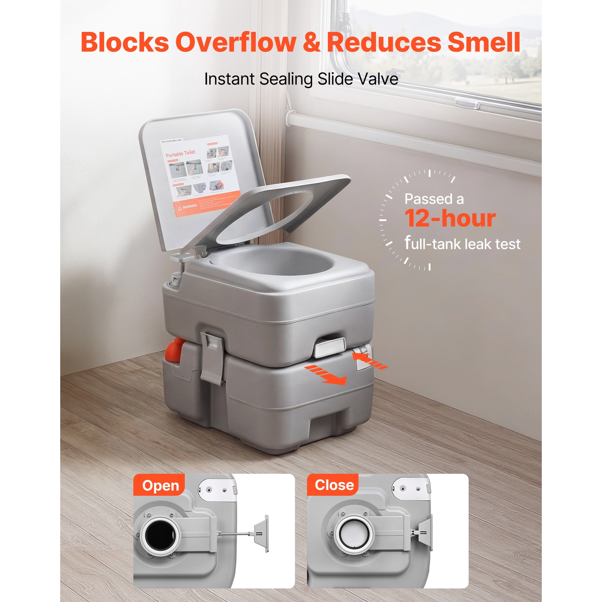 KFFKFF Portable Toilet with 5.3 Gallon Removable Waste Tank, 120 Flush Capacity, Travel-Friendly Design for Outdoor Activities, Includes Level Indicator and Carry Bag, Ideal for RVs, Camping, Hiking