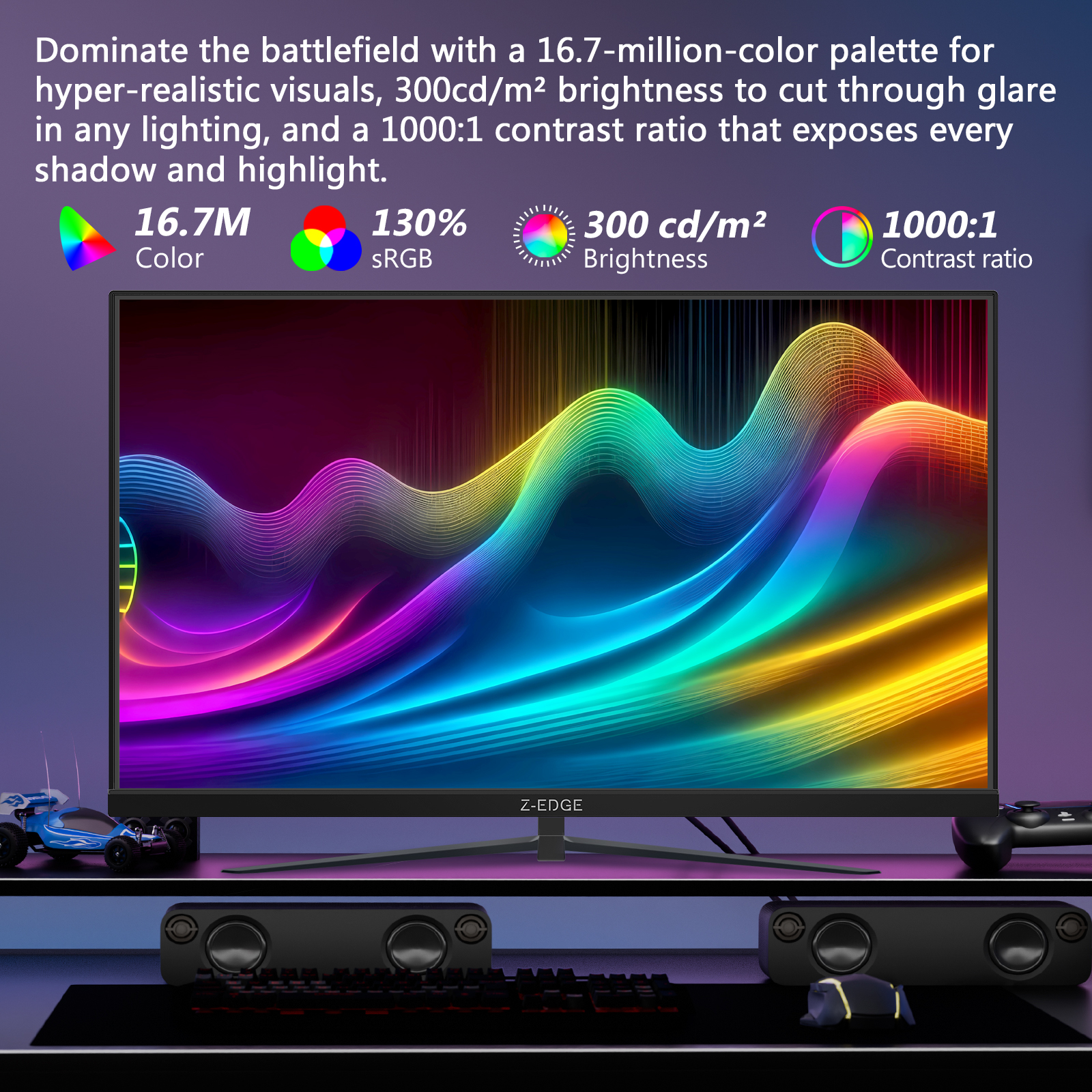 Z-EDGE 24.5 Inch 300Hz Gaming Monitor, FHD 1080P IPS Display, 1ms MPRT, AMD FreeSync, HDR Support, VESA Mount Compatible