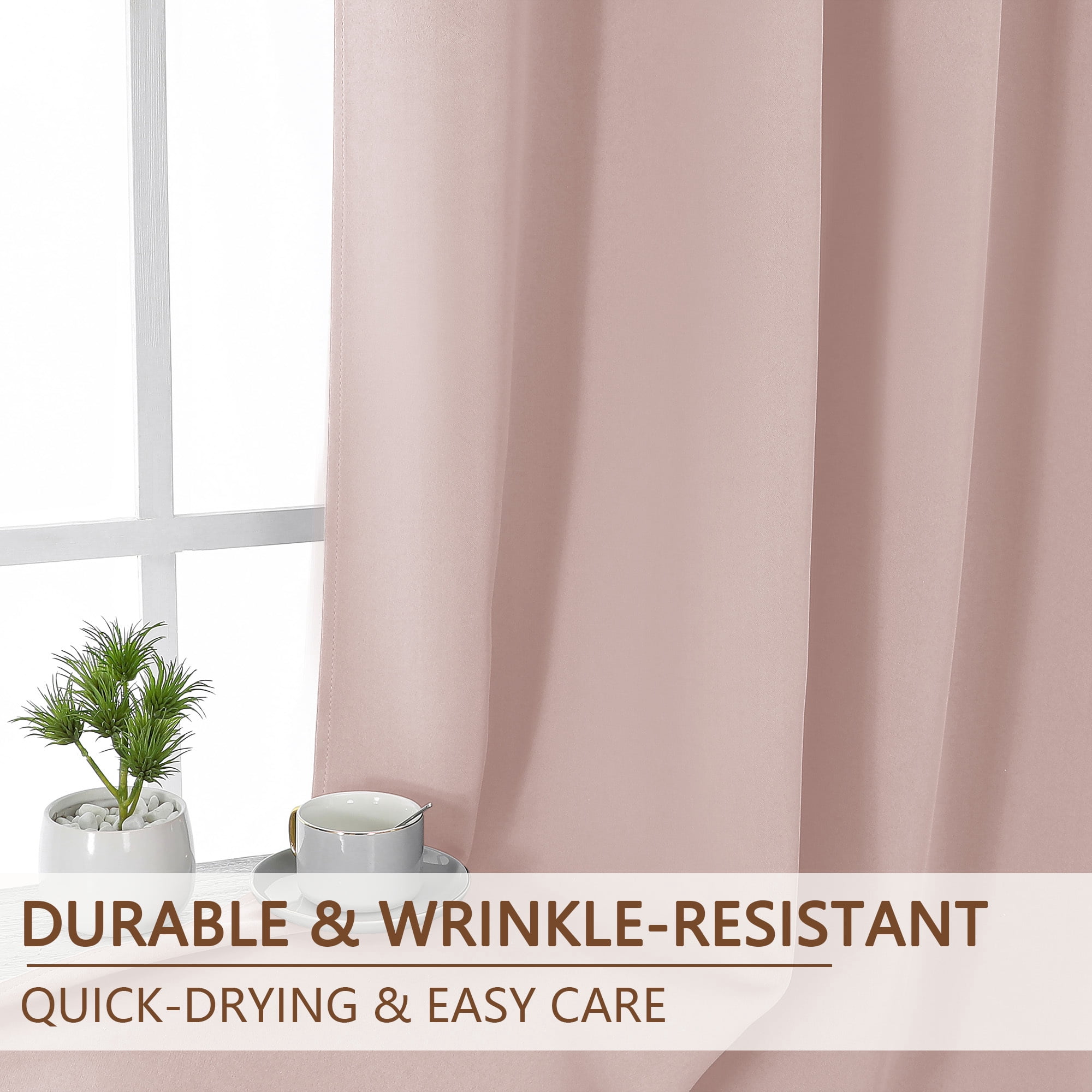 OVZME Kalme Blush Grommet Blackout Curtains 63 Inch Length, 2 Panels Set Thermal Insulated Room Darkening Window Drapes for Bedroom Living Room, Each W40xL63 Inch, Blush