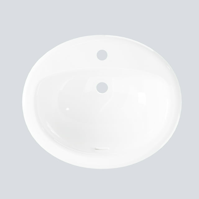 Contemporary White Ceramic Round Bathroom Vessel basin - Semi-Recessed Drop-In Countertop Basin - Single Faucet Hole with Overflow - Perfect for Small Bathrooms and Renovations