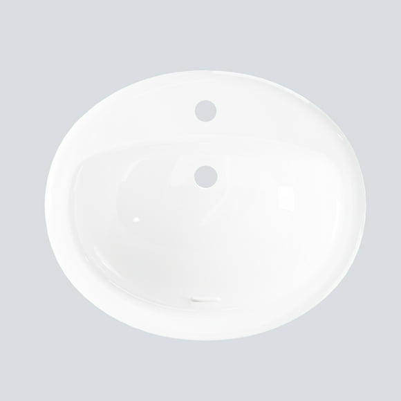 Bassin de Salle de Bain Rond Contemporain en Céramique Blanche - Bassin de Comptoir Encastré Semi-Encastré - Trou de Robinet Simple avec Trop-Plein - Parfait pour les Petites Salles de Bain et les Rénovations