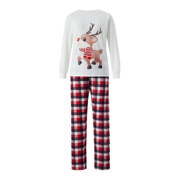 Conjunto navideño para padres e hijos Conjunto de ropa de dormir a cuadros con estampado de ciervos para el hogar (Mujer blanca-S) Tmvgtek Para estrenar
