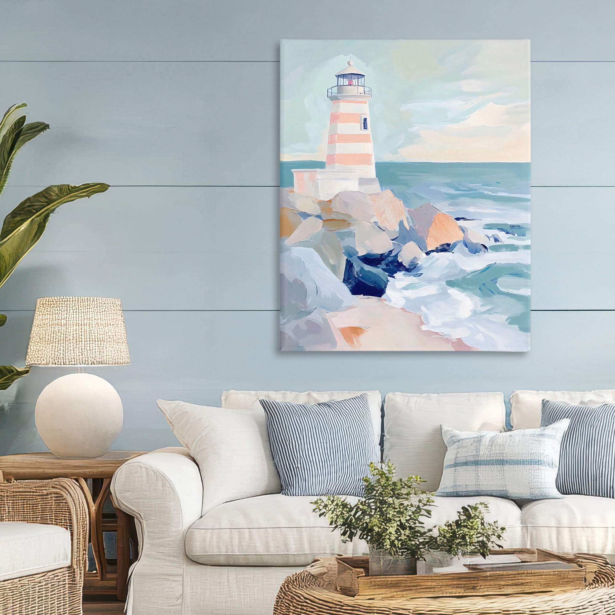 Stupell Industries Coastal Lighthouse in Pastels Canvas Wall Art, design by Creative Studio