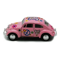 1967 Pink Volkswagen Classical Beetle Hardtop w/Peace Love Decals, Kinsmart 5375FPK, 1/32 Scale Car