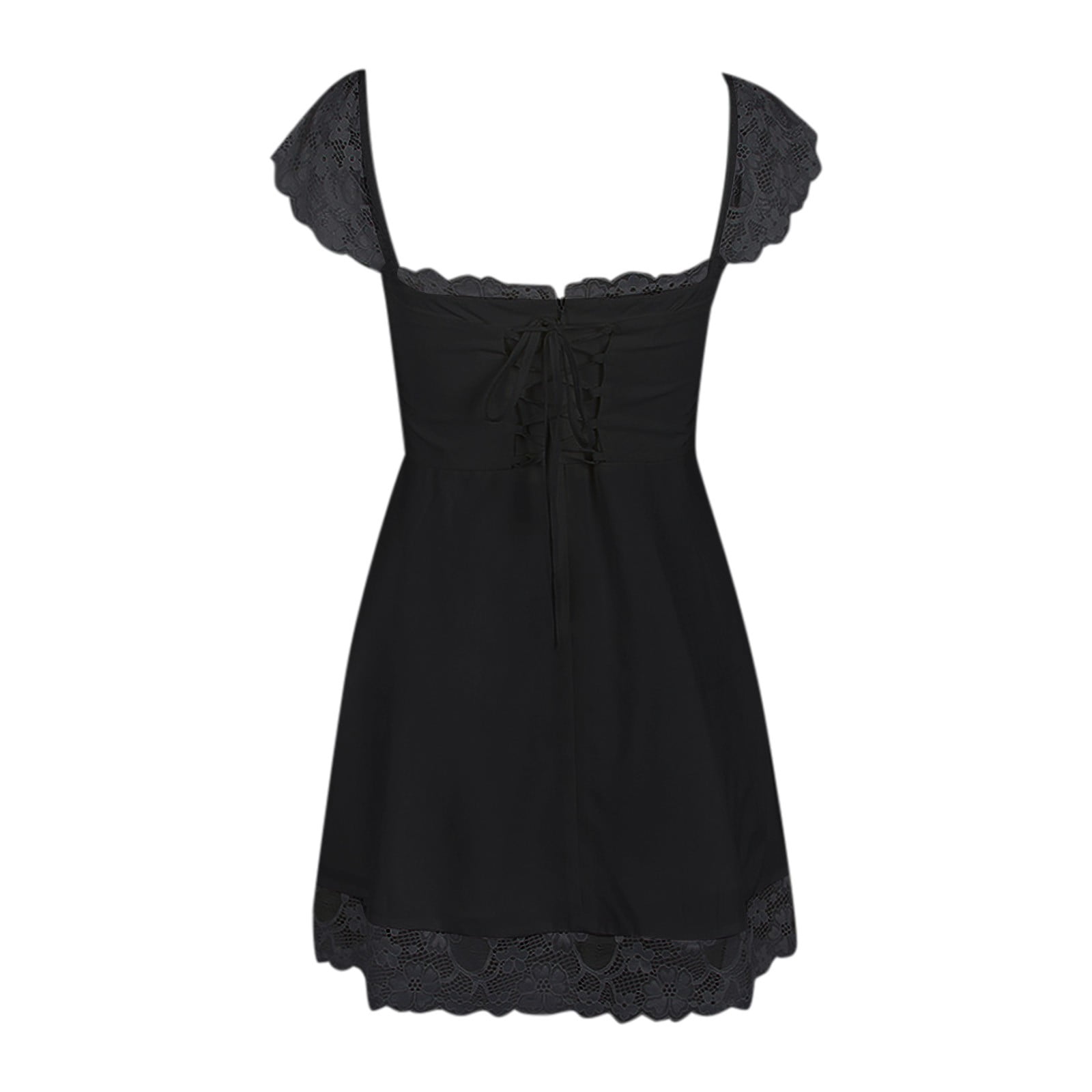 COMVALUE Women Summer Mini Dress Y2k Low Cut Lace Patchwork Mini Dress  Birthday Cocktail Short Going Out Dresses (Black, M) - Walmart.com