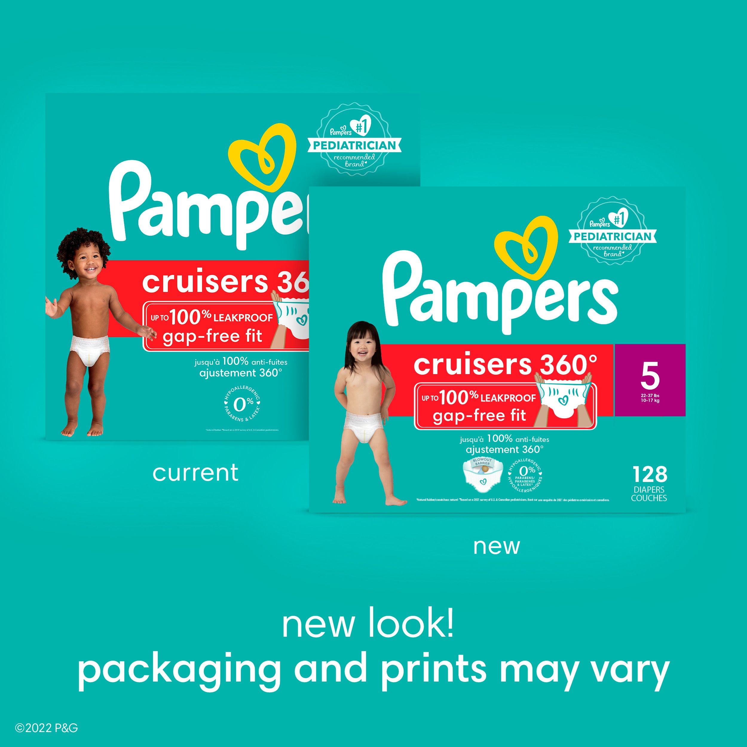 Couches Pampers Cruisers 360°, ajustement jusqu’à 100 % sans fuites, conçues pour les bébés actifs, couche à enfiler, rabats rapides conçus pour faciliter les changements, taille 4 64 Unité