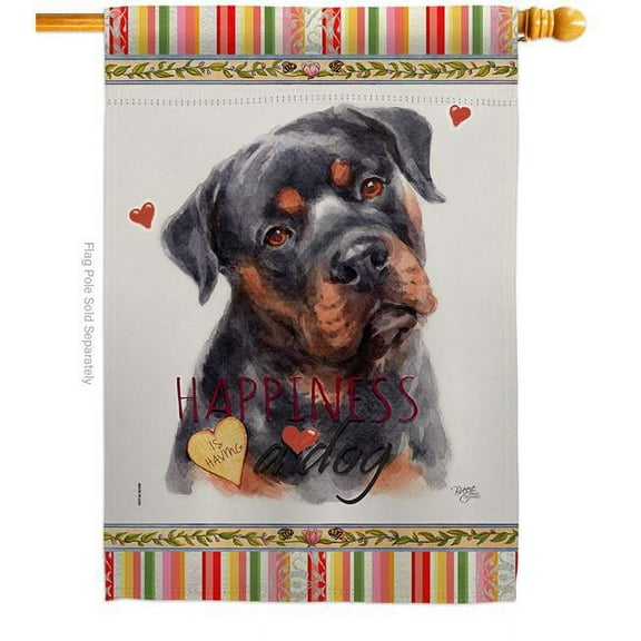 Breeze Decor H110267-BO Mahogany Rottweiler Happiness Animals Dog 28 x 40 in. Double-Sided Decorative Vertical House Flags for Decoration Banner Garden Yard Gift