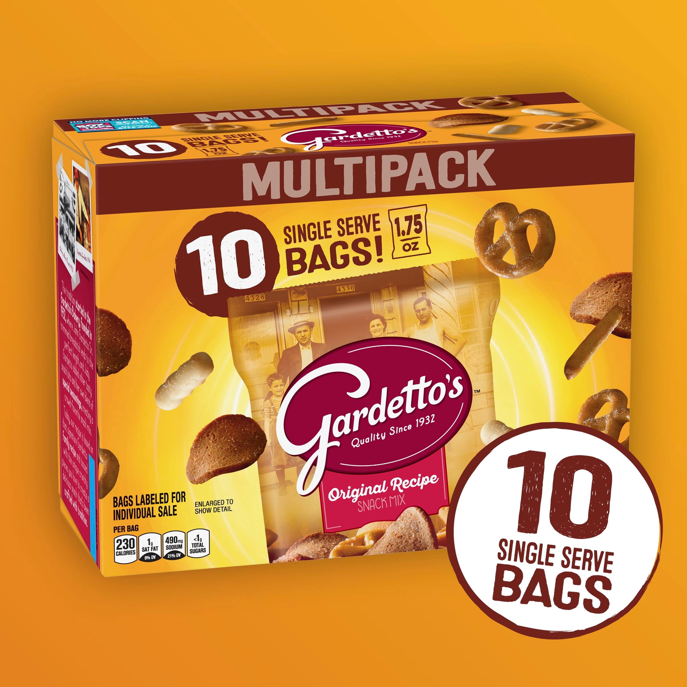 (4 pack) Gardetto's Original Recipe Snack Mix, Single Serve Bags Multipack, 10 Count, 17.5 oz