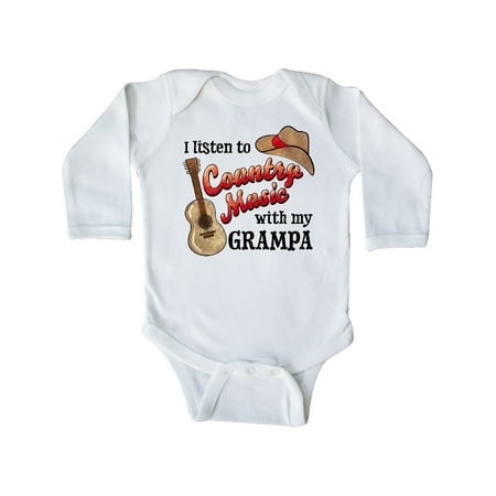 

Inktastic I Listen to Country Music with my Grampa Guitar and Hat Gift Baby Boy or Baby Girl Long Sleeve Bodysuit