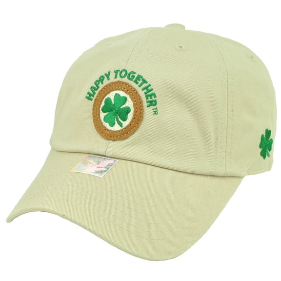 Happy Together Shamrocks Clover Leaf Beige Relaxed Hat Cap Lucky Adjustable