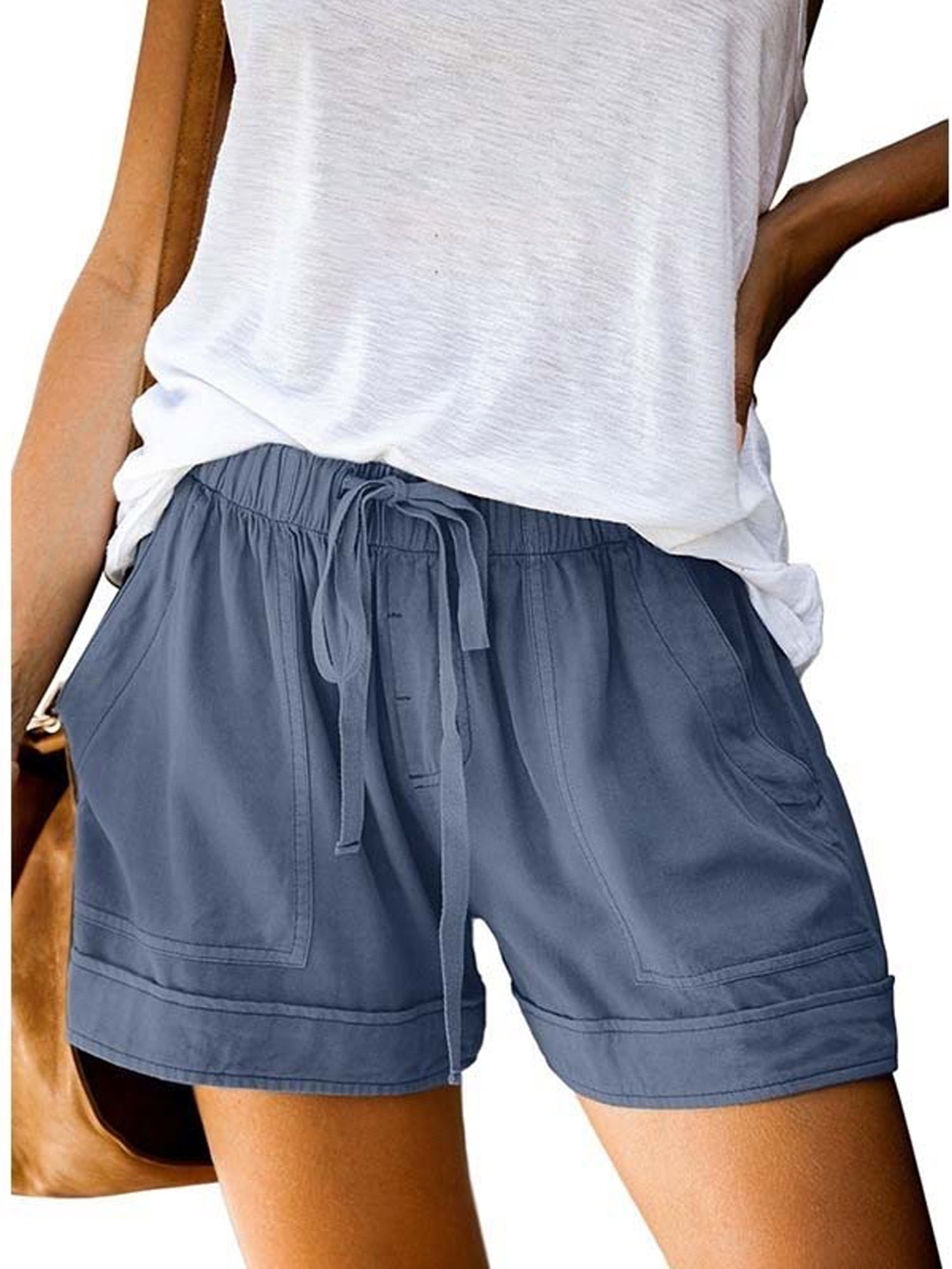 Women S Summer Elastic Waist Hot Pants Casual Drawstring Beach Sports