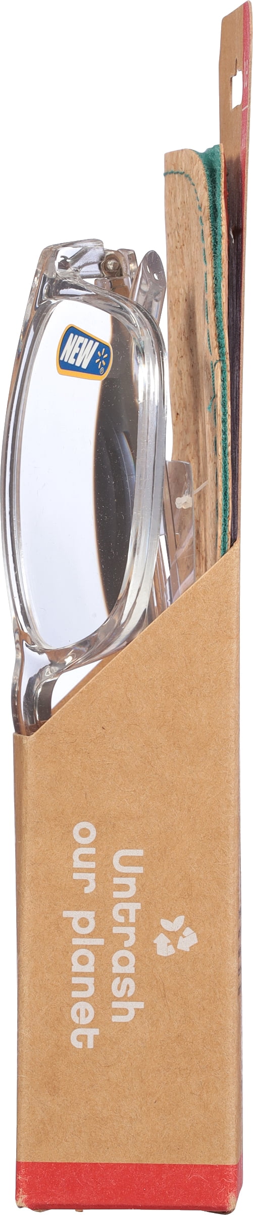 (2 pack) B.E Bio Eyes Mens Rectangular Reading Glasses Made from Recycled Plastic Ewan +3.00 in Crystal