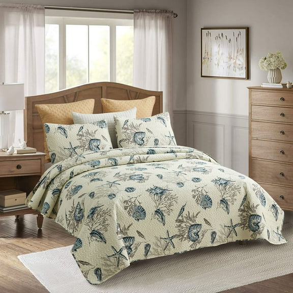 Luxe Decor Lightweight Shore Life 3-Piece Quilt & Sham Set