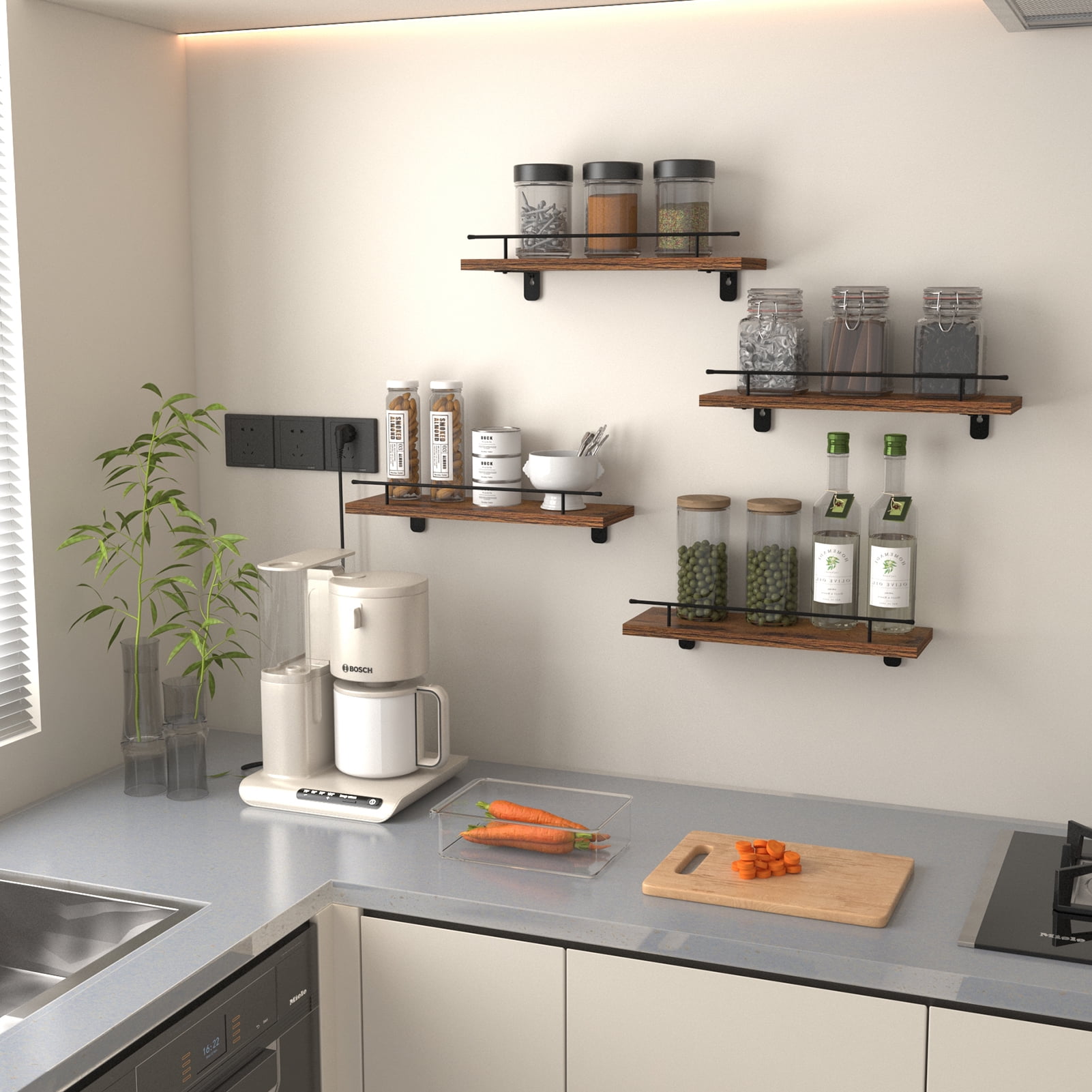 Black Floating Wall Shelves Set of 4, Rustic Floating Storage Shelf for Bathroom,Kitchen Room, Living Room