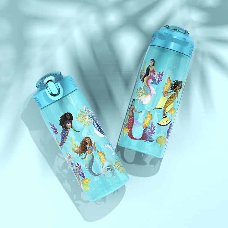 Zak Designs The Little Mermaid Live 25 ounce Reusable Plastic Water Bottle  with Straw, Ariel and Sisters