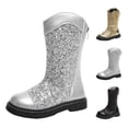 thumbnail image 4 of huajiao Glitter Sequined Princess Tall Boots for Teens Girls Sparkly Knee High Boots Back Zipper Anti-𝗦lip Mid Calf Shoes, 4 of 9