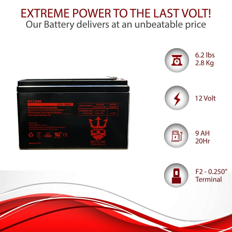 12V 9 Amp 12 Volt 9Ah Rechargeable Sealed Lead Acid AGM Battery Terminal F2