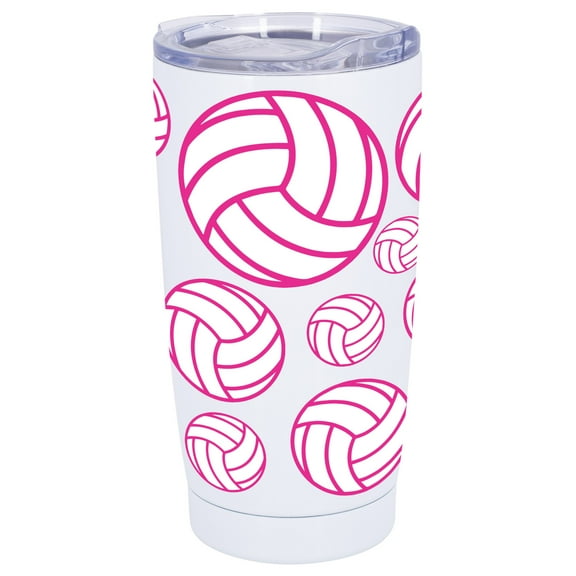 100 North 20 Ounce Stainless Steel On the Go Travel Tumbler With Push Top Lid, Volleyball White