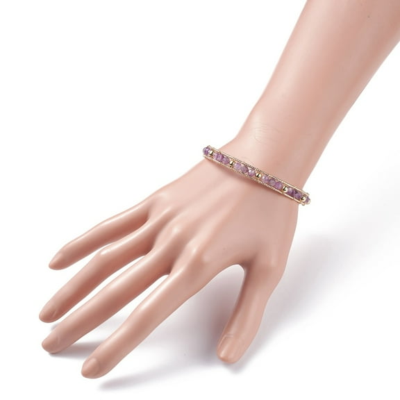 5 pc Round Natural Amethyst Beaded Bracelet Wire Wrap Stone Beads Power Bracelet with Safety Chain Tiny Heart Charm Bracelet for Women Golden Inner Diameter: 2-1/4 inch(5.7cm)