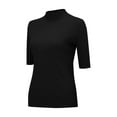 thumbnail image 6 of Women's Short Sleeve Sweaters Dressy Casual Mock Turtleneck Shirt Highly Stretchy Ribbed Knit Fitted Top Blouses Black XL, 6 of 9