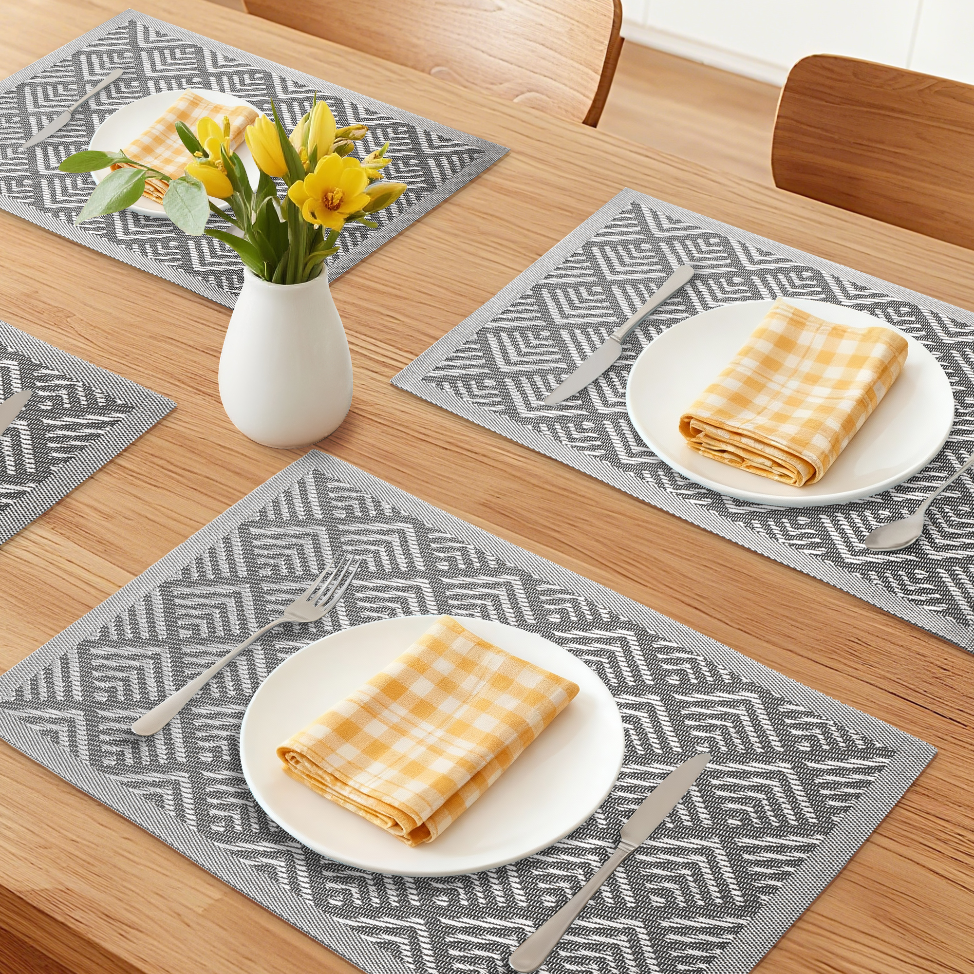 Unique Bargains Set of 6 Washable Plastic Placemats for Dining Table Decor Gray