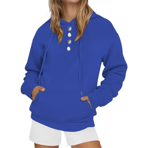 Women's Hoodies & Sweatshirts Spring And Autumn Sweatshirt With Buttons,Blue Women's Hoodies & Sweatshirts M
