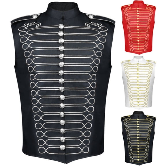 HOWPAY Adult Halloween Costumes Vintage Gothic Steampunk Drummer Vest Cosplay Outfit Punk Waistcoat Role Play Suit For Theme Party Event Halloween Costume M