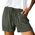 thumbnail image 4 of Linen Shorts for Women Casual Summer Elastic High Waisted Wide Leg Short Pants with Pockets Army Green XL, 4 of 7